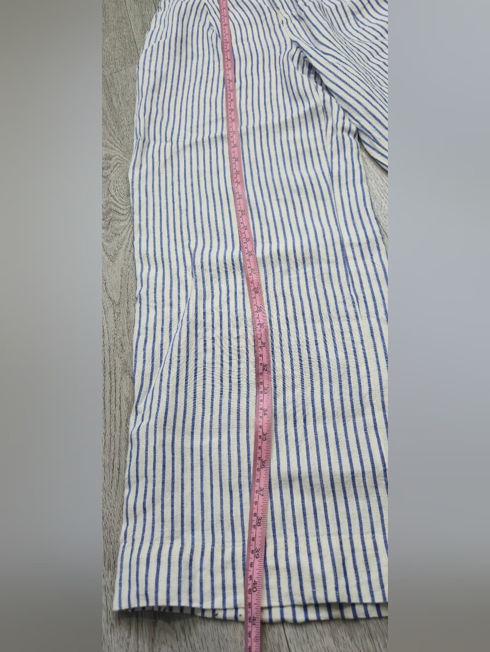 Madewell The Harlow Wide-Leg Pant 100% Linen Blue White Stripe Size 6 - Picture 14 of 16